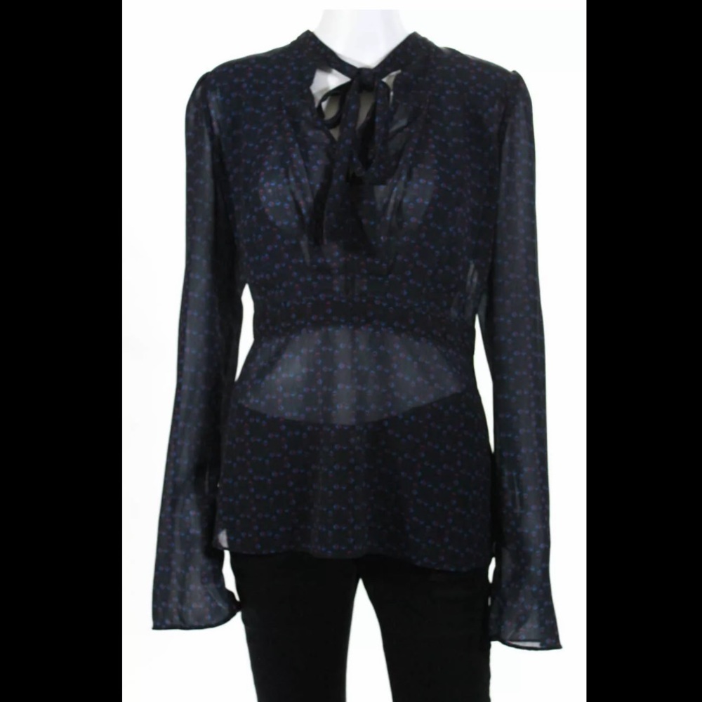 Derek Lam Blue Neck Tie Blouse